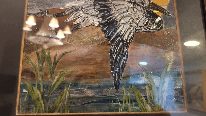 Original Mixed media "Good Fortune" Flying Crane 50% off listedPr Free Shipping! gallery