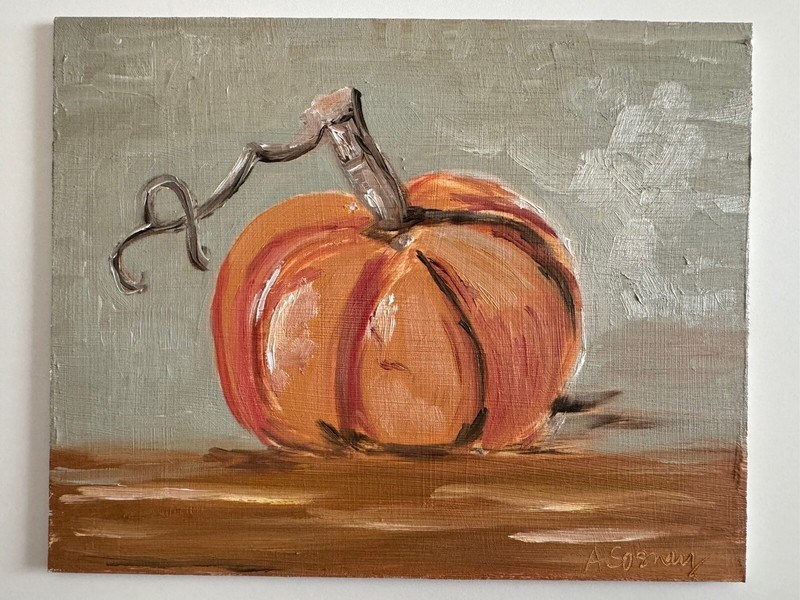 Original Oil Painting Still Life Pumpkin Fall Autumn Thanksgiving Signed 8×10