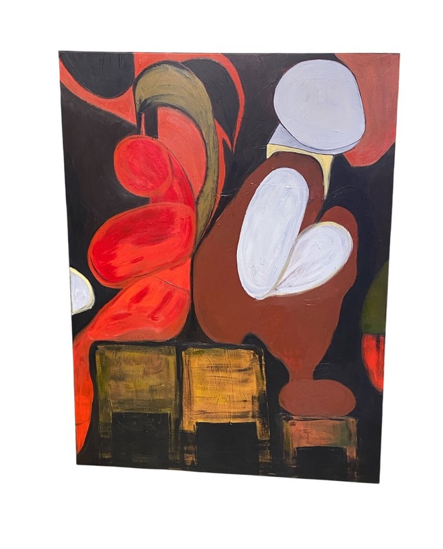 #6821 Acrylic on Canvas Abstract Signed YJR 48" H "L'enceinte et les oiseaux " gallery