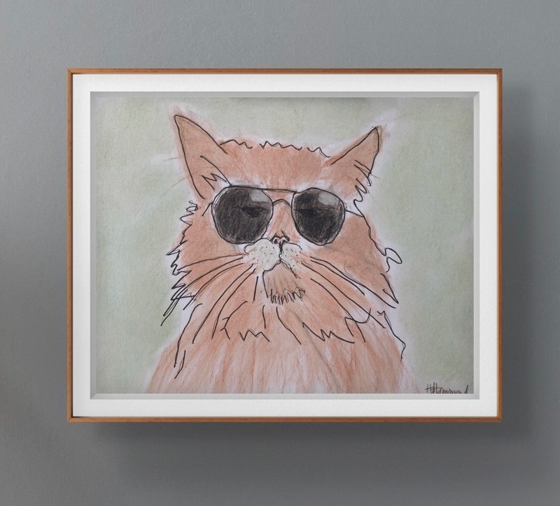 Original Hand Painted Cat Mixed Media 11×14 Paper, Wall Art, Holly Hammond