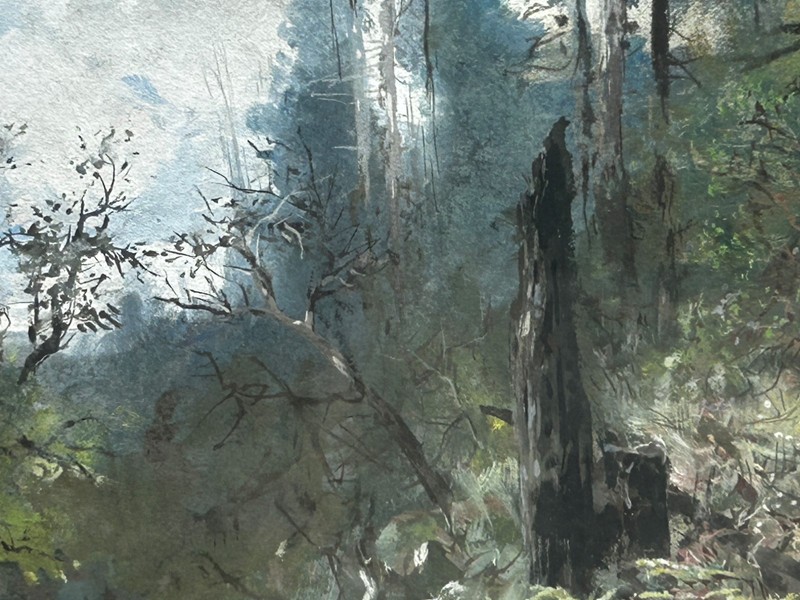 "Western Wilderness Interior" William Keith, California Tonalist, Forest Stream gallery