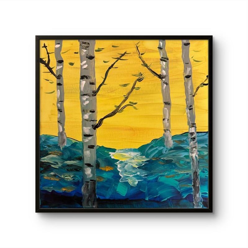 Trees Aspen Green 12X12 Original Acrylic Modern Art on Canvas by Mena