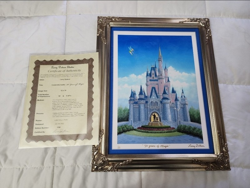 Larry Dotson «Cinderella Castle 50th» LE 1/50 framed limited edition of 50 print