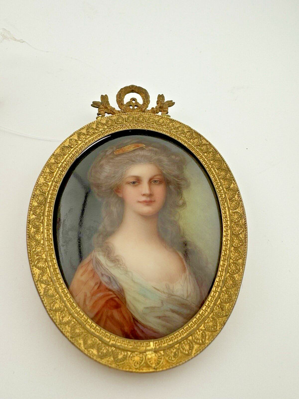 19th Century Miniature Portrait on Porcelain of Princess Augusta Sophie
