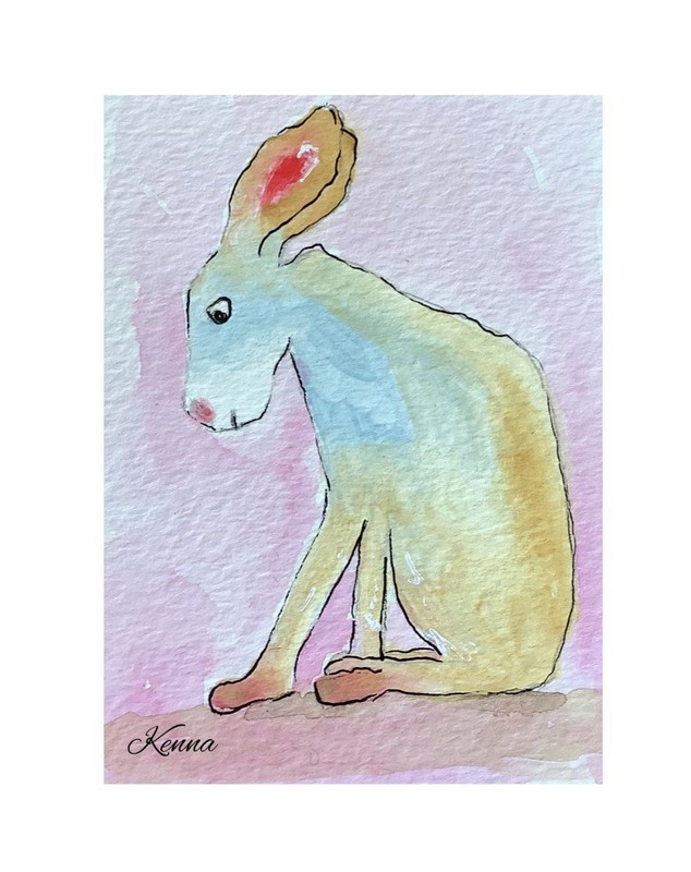 ACEO By Kenna watercolour Rabbit 2.5” X 3.5” Signed Original ATC