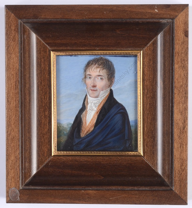 Baron Etienne de Montval-Attrib., «Gentleman in landscape», fine miniature, 1810
