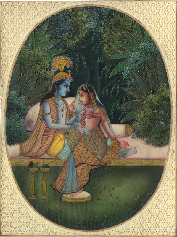Krishna Radha Mehendi Art Handmade Indian Miniature Hindu Krishn Decor Painting