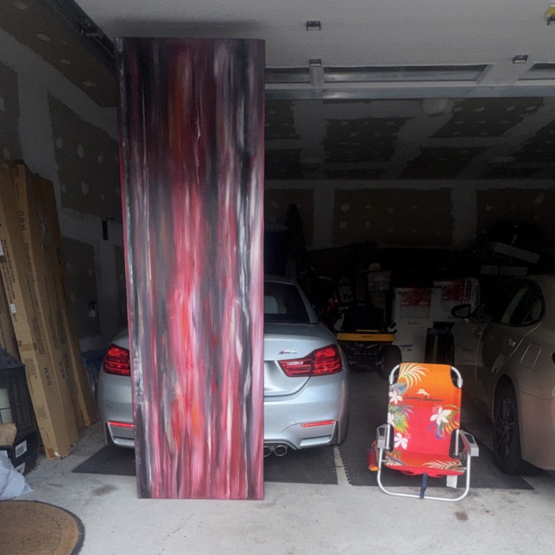 Large Abstract Vertical Canvas Painting Wall Art Red Black White, Unframed
