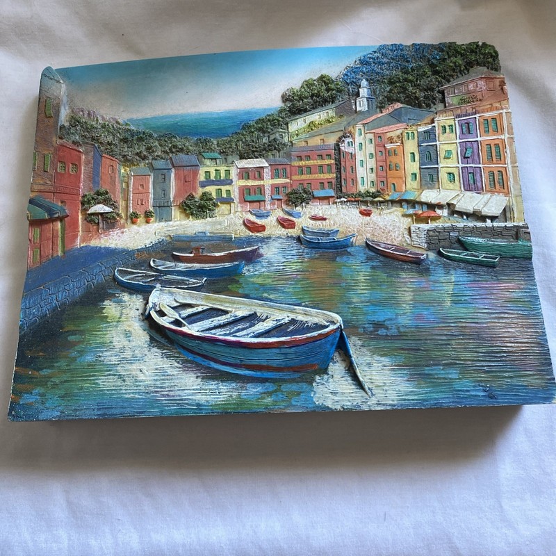 Vintage Ceramic Painting Harbor of Portofino Italy Hand Painted
