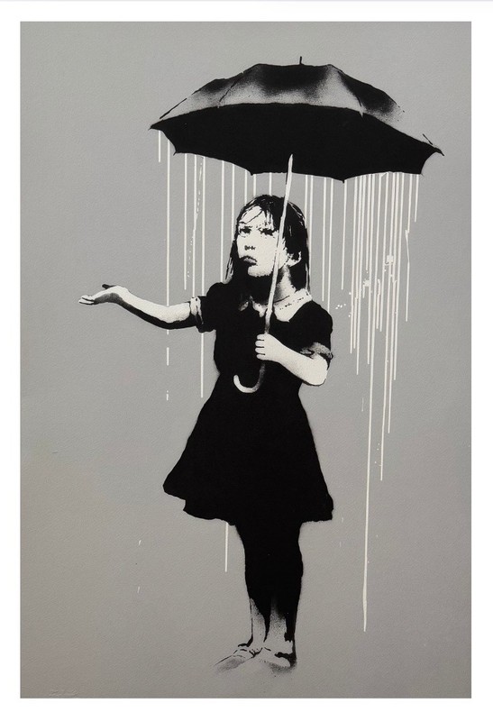 BANKSY- "Nola (White Rain)"- Screenprint- Hand Signed- Iconic Graffiti Beauty gallery