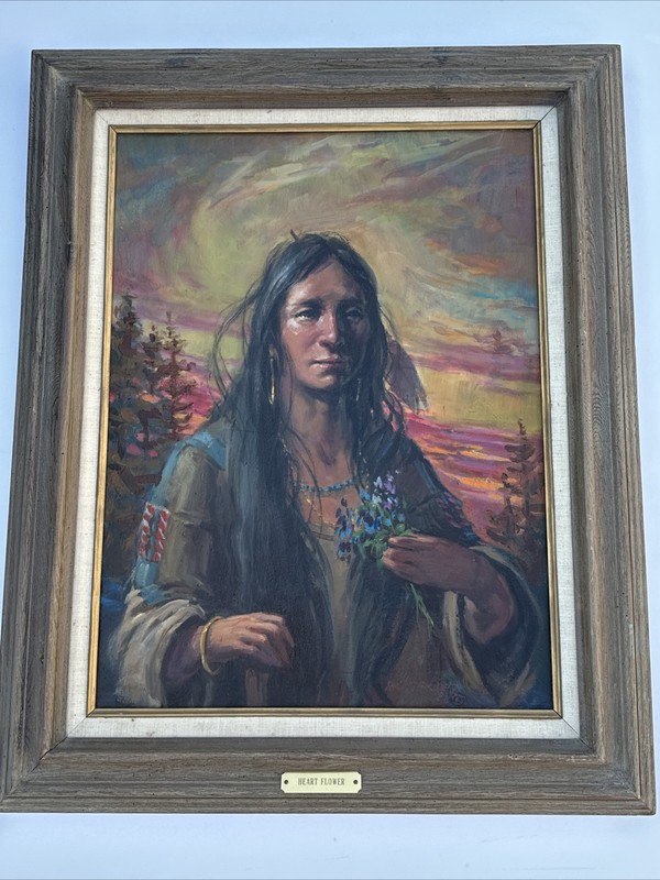 NATIVE AMERICAN INDIAN PAINTING MADONNA SUNSET ICONIC HEART FLOWER SOUIX TRIBAL