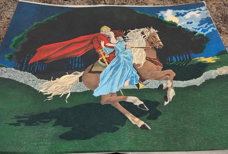 Vtg Felt Fabric Painting Man Women Horse Knight Majestic Retro