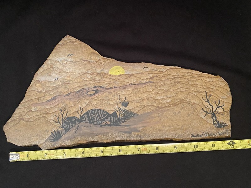 Johnathon Johnson 'Dineh" Signed Painted Slab Sandstone Navajo Pots Desert gallery