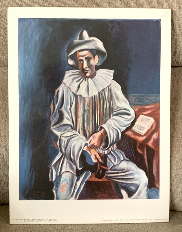 Picasso – Seated Pierrot 1918 Painting Reproduction Paris France 9.5 x 12.5