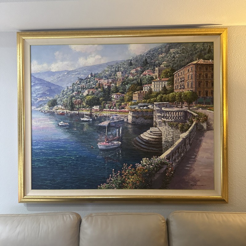 S. Sam Park Large 48”x 60” Italian Landscape Coastal Scene Original Painting