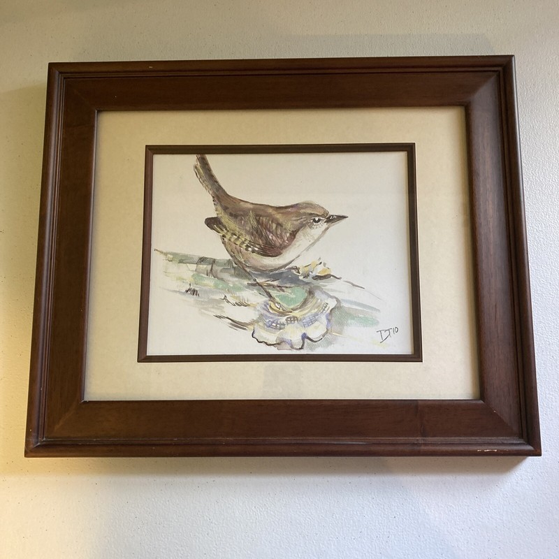 Hand Painted Watercolor Bird Framed Art Signed D T 1 0 Glass With Frame