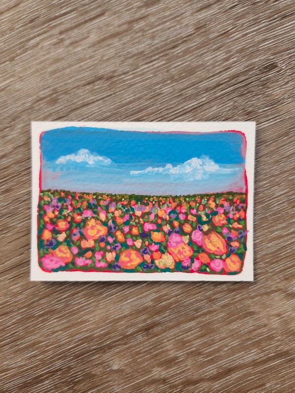ACEO Mini Art Painting Card Eagle Field of Flowers Painting Original Drawing