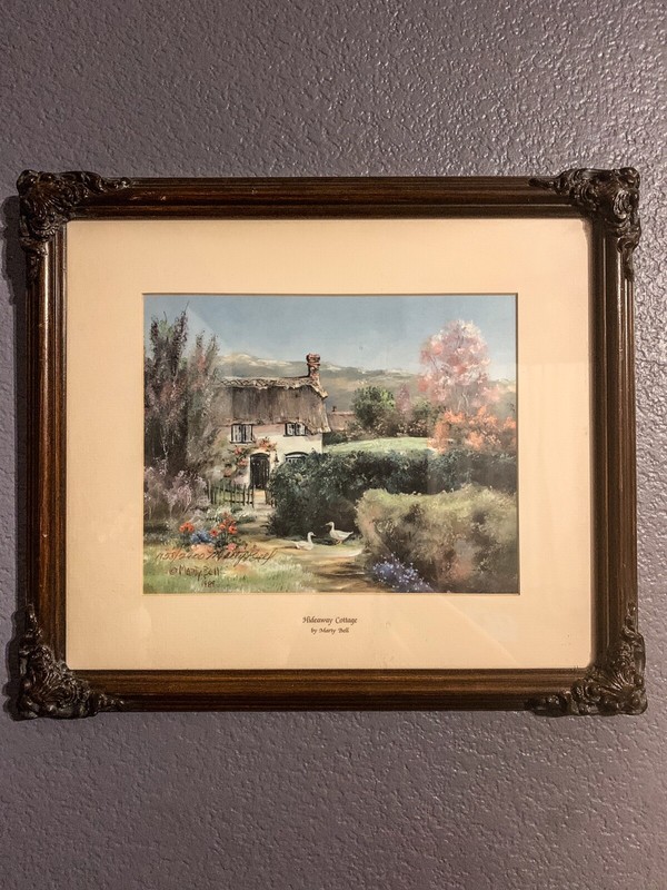 Hideaway Cottage By Marty Bell Framed Signed on Canvas 16×14″ COA 💥220💥