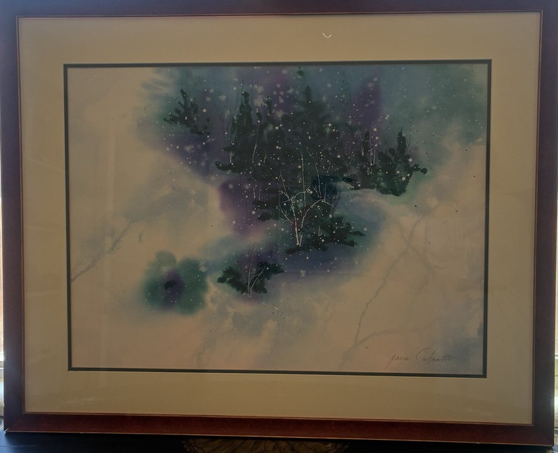 Original Jeanne Carbonetti Large Signed Watercolor Framed Abstract Winter Scene gallery