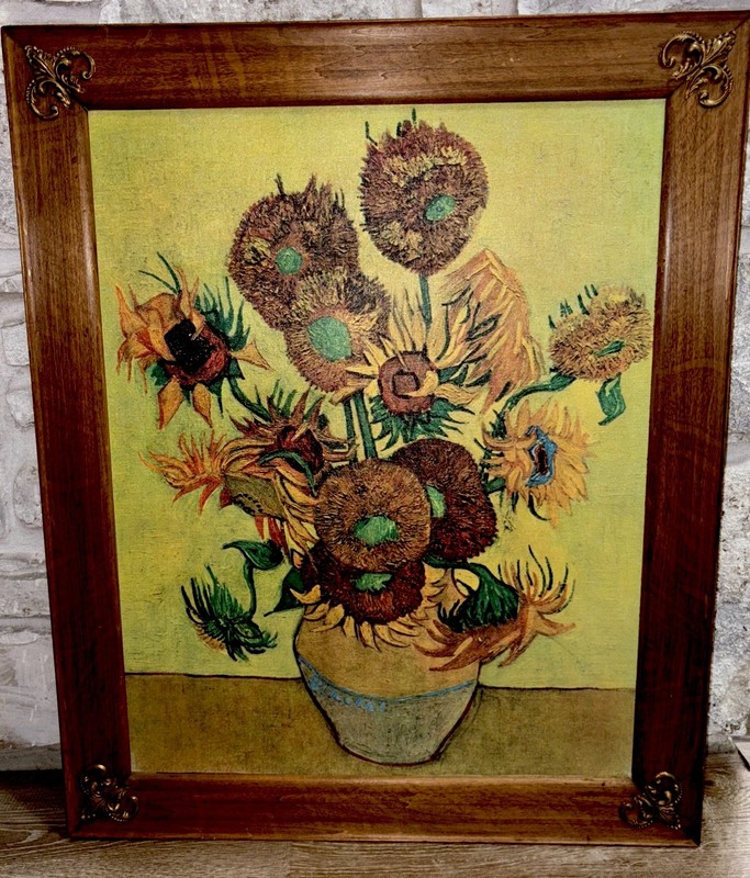 Van Gogh Sunflowers 33.5×27.5 Canvas Print Framed Wall Art Vintage FREE SHIP