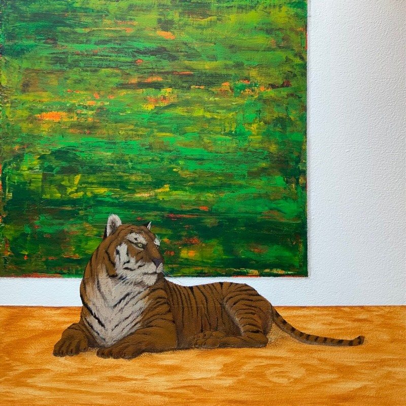 “Wild”, tiger, surreal, Richter MomA, abstract painting, original by M.Zazel