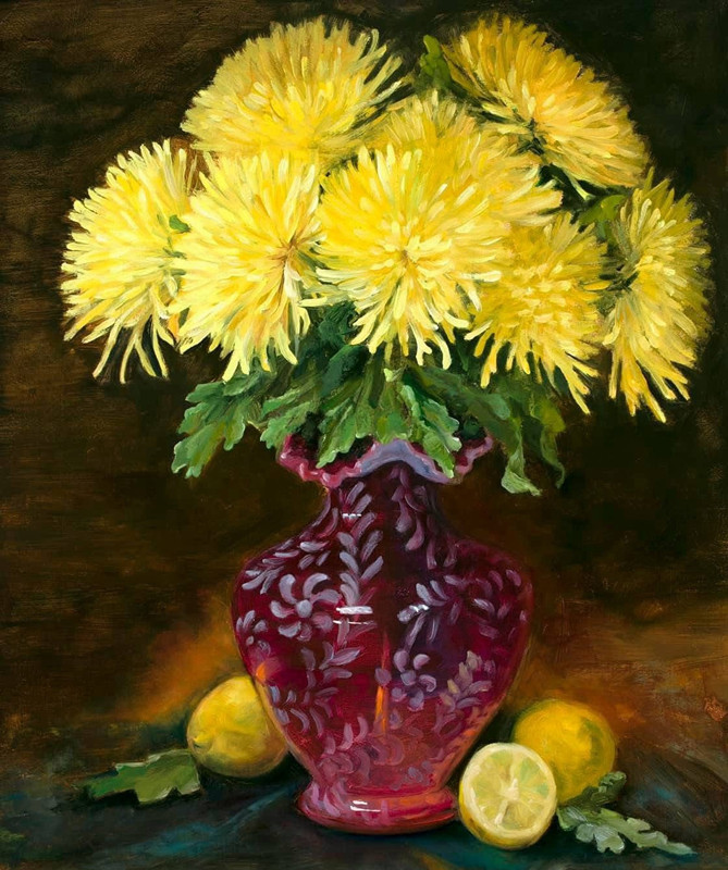 “Spiders and Lemon” oil on linen on panel 24”x18” gold framed