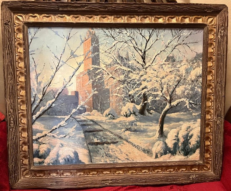 Old Impressionist Original Oil Painting Central Park New York Landscape Signed