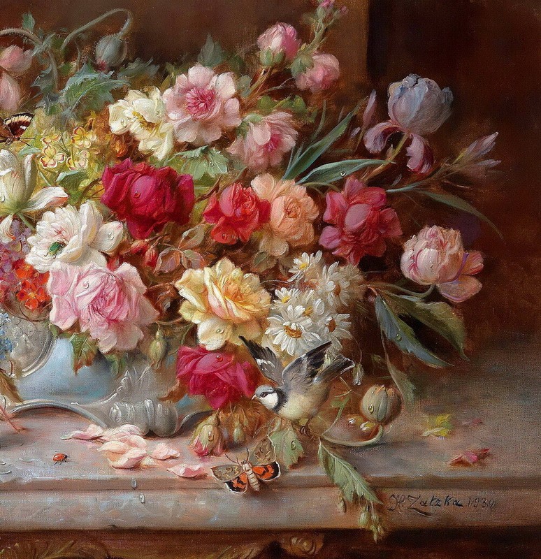 Flowers & Butterflies Classical Art Giclee Printed Oil Painting Print gallery