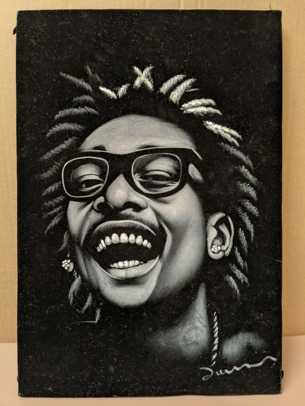 Wiz Khalifa Portrait Orignal Oil Painting on Black Velvet 16» X 11»