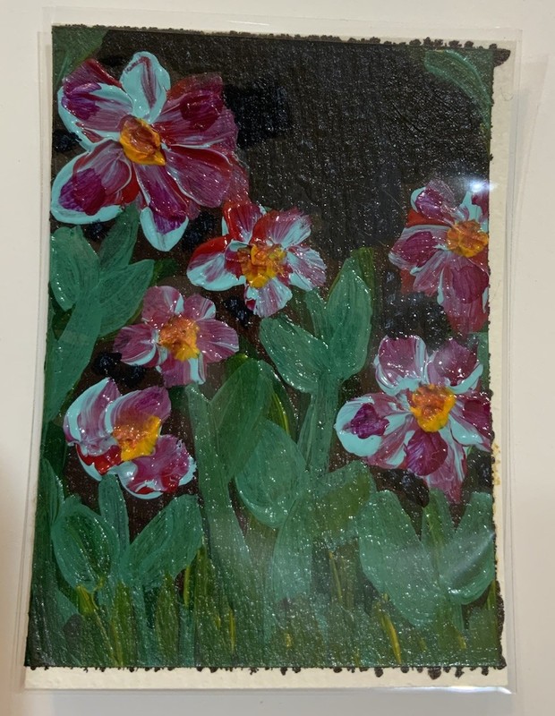 ACEO “Midnight Bloom” Acrylic Watercolor Original Art Card Nellis 2.5” X 3.5”