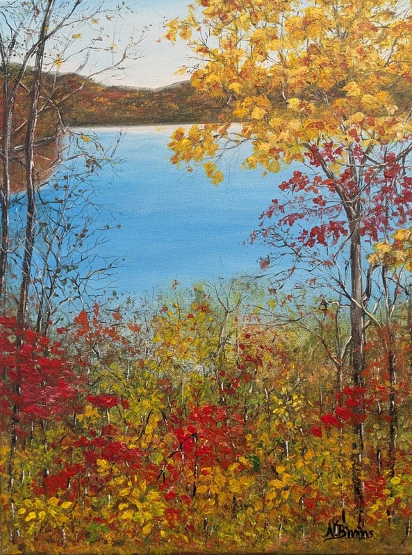 Fall landscape painting palette knife/brush autumn colors canvas wall art