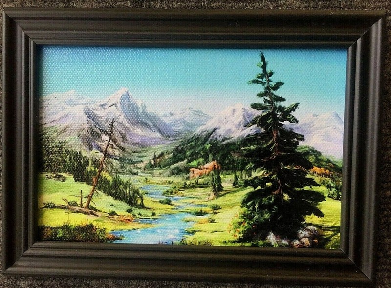 Original Miniature Digital Painting Framed Canvas Landscape 4" x 6" Mountains gallery
