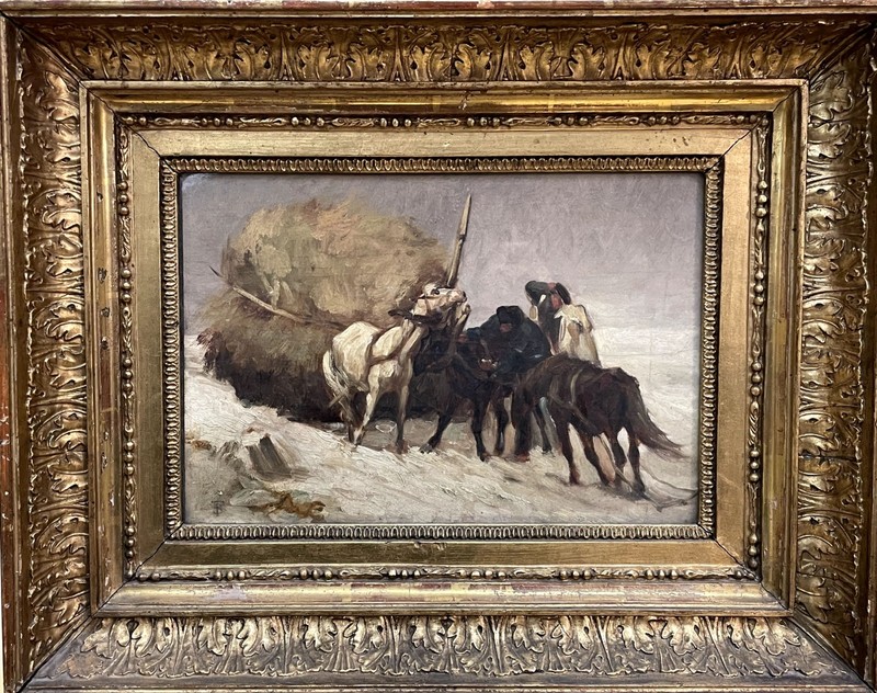 Teutward SCHMITSON (1830-1863) «Winter Scene with Horses and Cart»