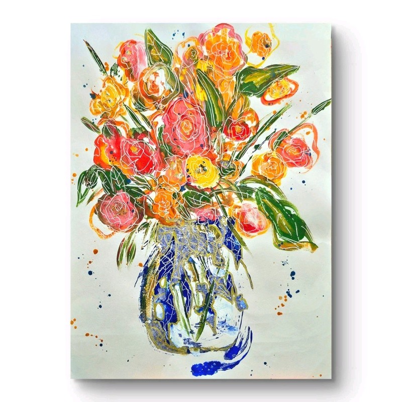 Original Floral Painting Mixed Media Bouquet Art OOAK Waste Not Want Not