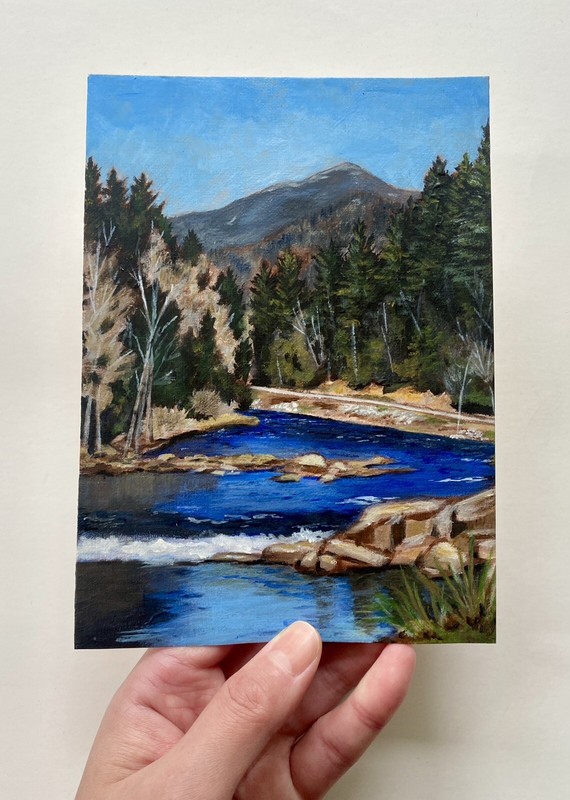 Mountain Landscape Acrylic Painting Adirondack Decor Small Art 5 X 7 Inches gallery