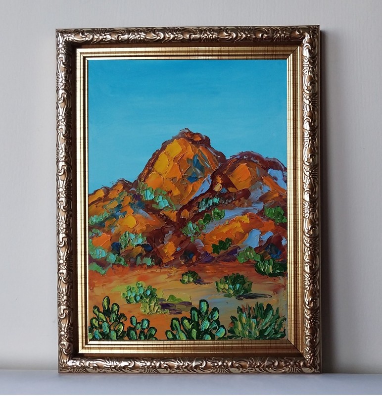 Framed Southwest Desert Abstract Landscape 6x8 in Impasto Oil Painting Original gallery