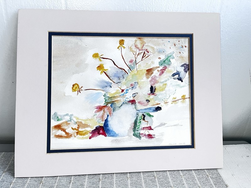 Signed Original Watercolor Still Life Flowers Vase Modern Art Matt Juliet Smith