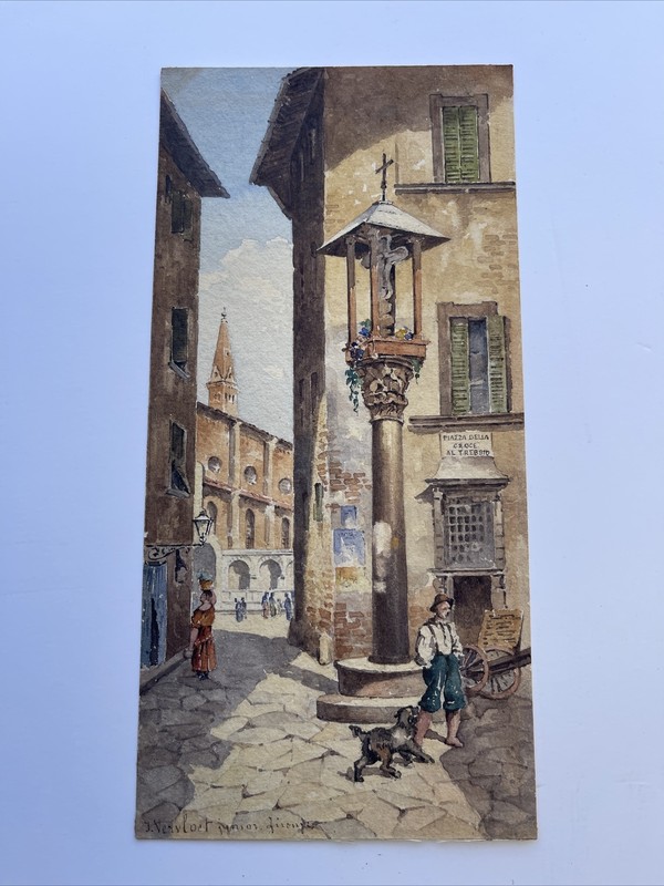 FRANS VERVLOET 19TH CENTURY PAINTING STREET SCENE PORTRAIT PEOPLE DOG FAMOUS