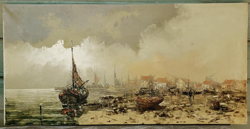 Vtg Large 60s Willem Van Norden Dutch Impressionist Painting 24×48 Brutalist
