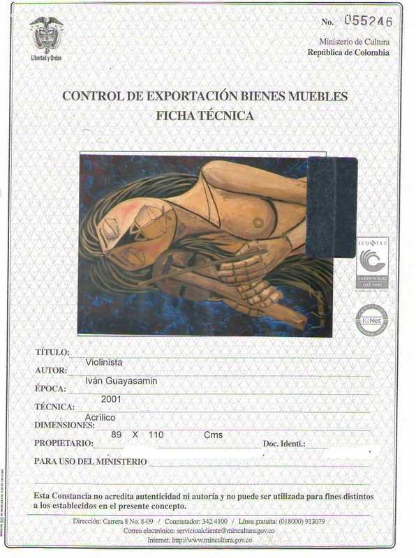VIOLINISTA Year: 2001 O.B.O. With C.O.A. IVAN GUAYASAMIN gallery