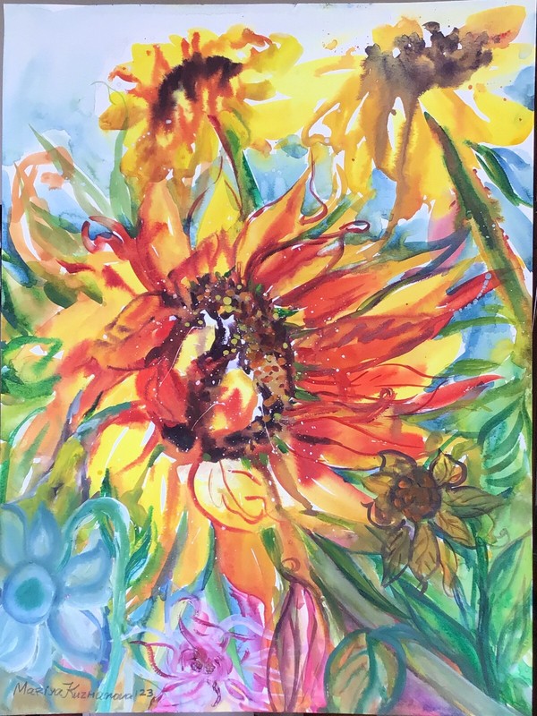 RED SUNFLOWER .Original Watercolor Painting gallery