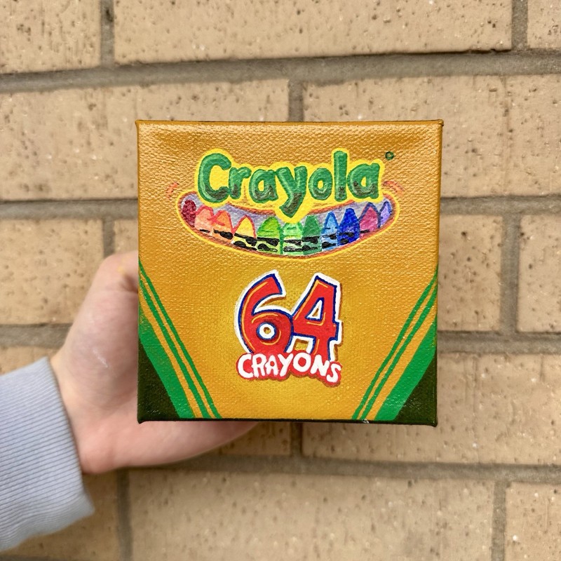 Painted Crayola 64 Crayons Collectible Box Yellow Green Vintage Design