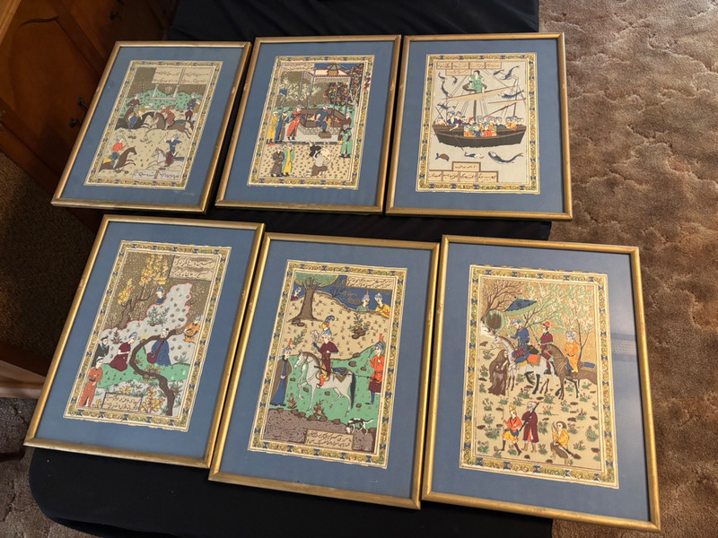 Antique Persian Middle Eastern Cloth Silk Art Polo Match Game Home Office Decor