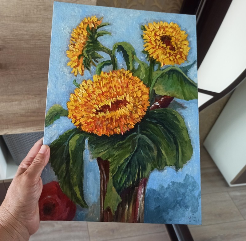 Flower Original Oil Painting on Canvas board 35x25cm Sunflower Impressionism Art gallery