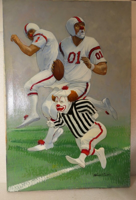 ROBERT OWEN OIL PAINTING NFL FOOTBALL CLOWNS