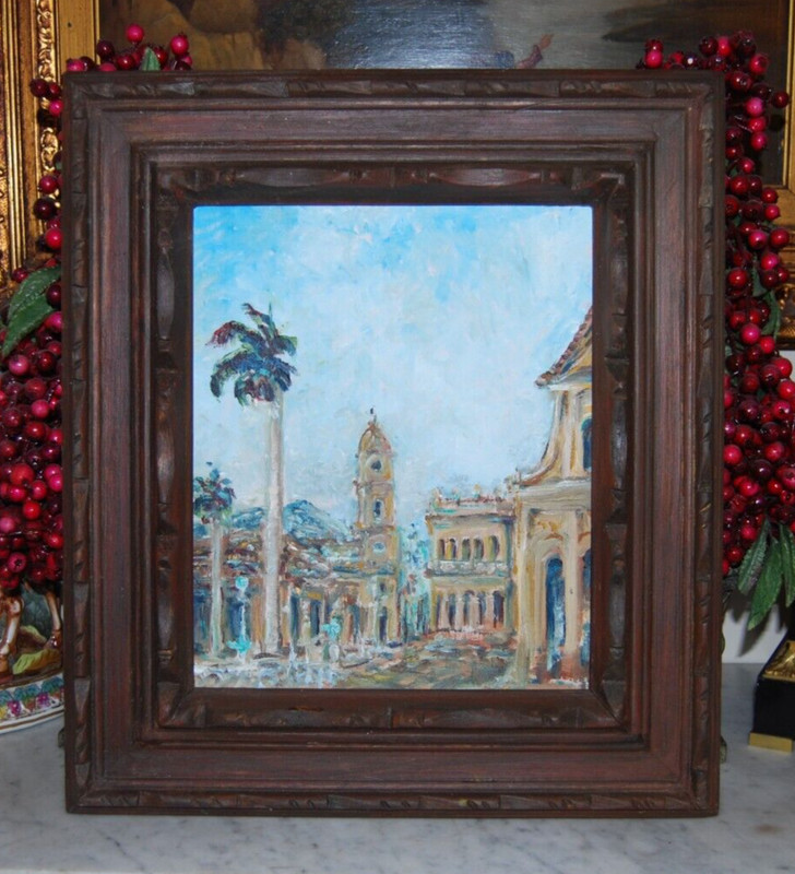 FRAMED ORIGINAL OIL "VIEW OF OLD COLONIAL TRINIDAD", CUBA ARTIST: HECTO VIDAL gallery