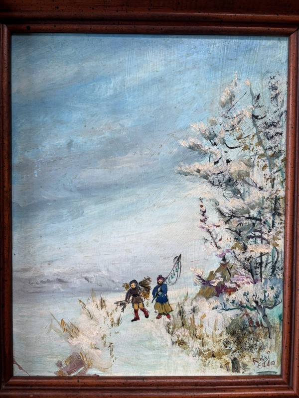 Original Signed Impressionist PAINTING Of A Winter Scene 8 x 10 Signed Rosiello gallery