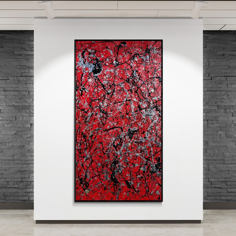 XXL Red Black Abstract Painting Extra Large Drip Canvas 78x39 Wall Art gallery