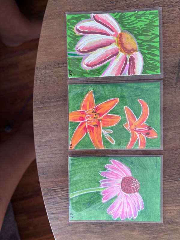 ACEO Original Painting, Beautiful Flowers, Acrylic Painting, Set of 3