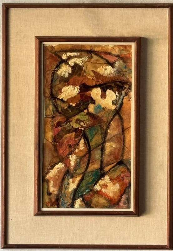 VINTAGE MODERN ABSTRACT MIXED MEDIA EXPRESSIONIST OIL PAINTING OLD MODERNISM ART